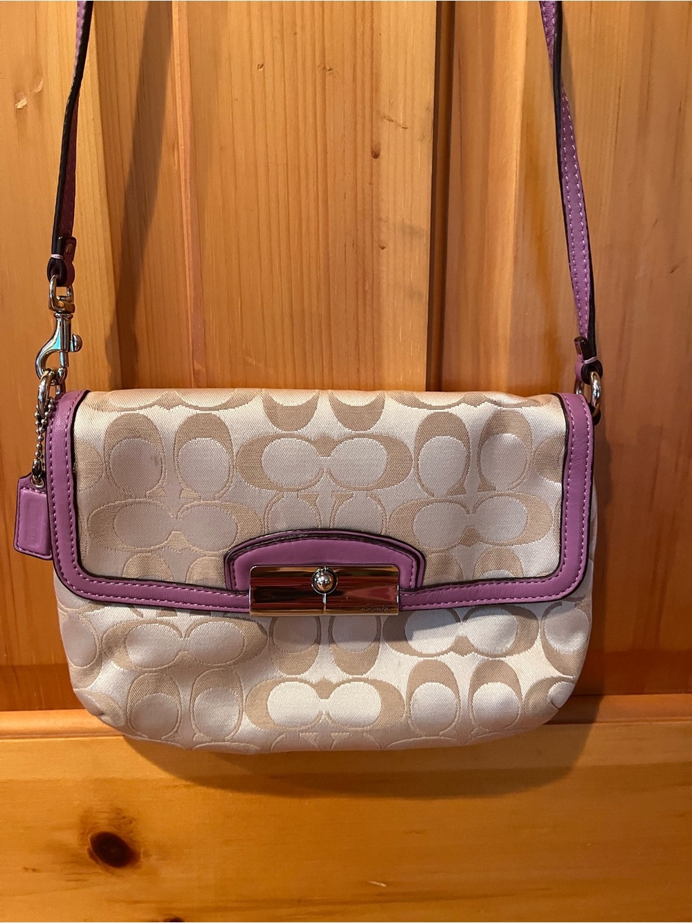 Coach Kristin Crossbody Bag with mauve Trim and Signature Jacquard